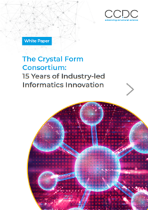 First page of a CCDC white paper on structural informatics tools showing the CCDC logo, a blue and grey title, and a blue molecule on a magenta background.