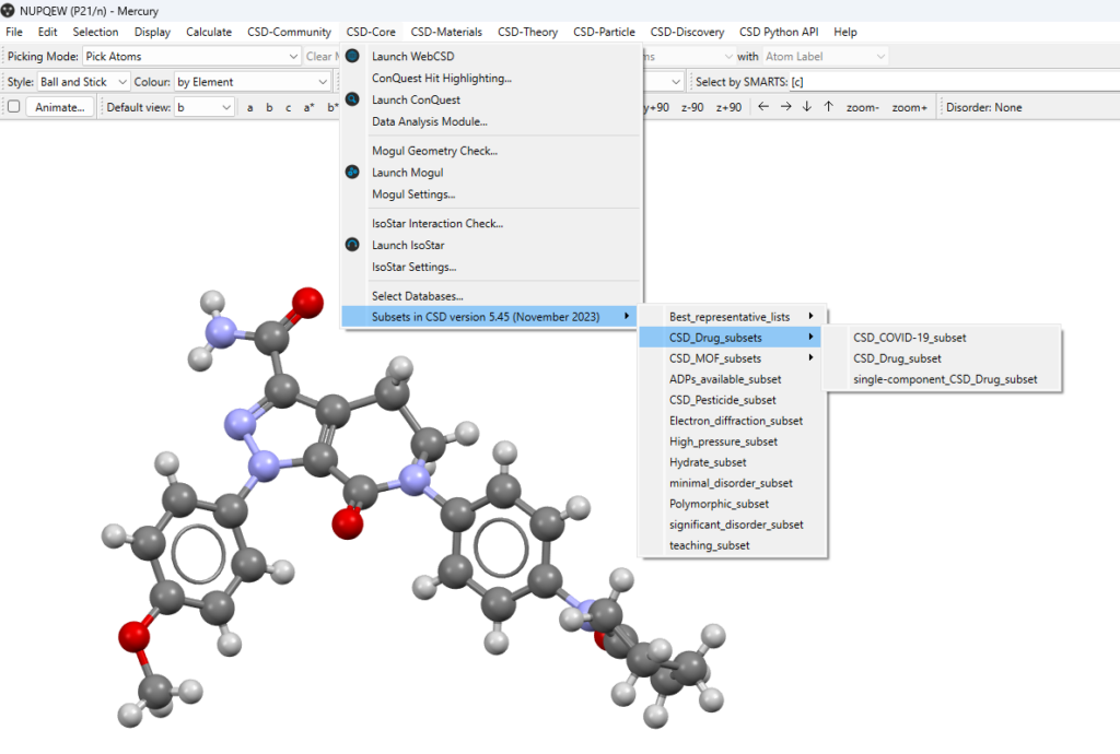 Screenshot of the Mercury platform showing dropdowns containing CSD subsets.