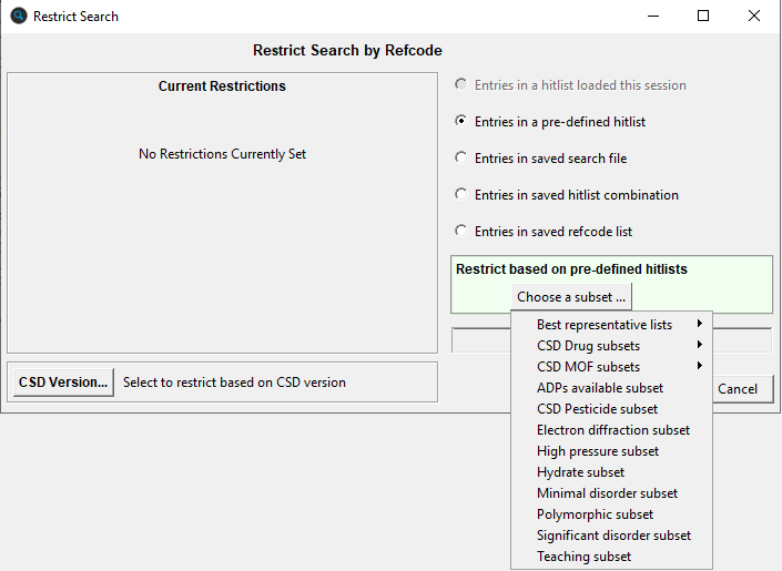 Screenshot of ConQuest search by subset